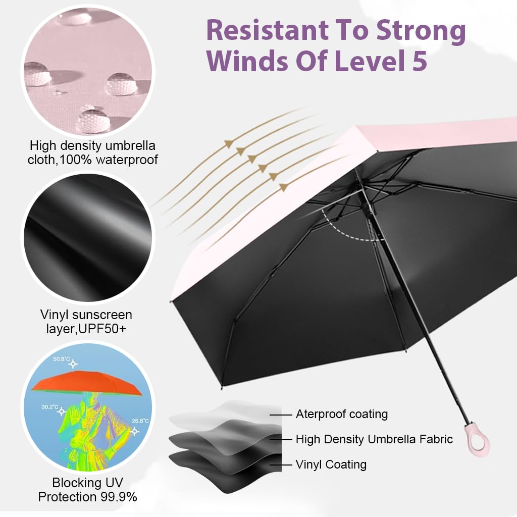 PALAY Mini Sun Umbrella for Travel with 6 Strong Ribs and Rubberized Loop Handle | 2 PCS
