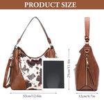 PALAY Shoulder Bag for Women with Removable Crossbody Strap and 31x13x29cm Soft PU Leather | Vintage Brown Spot Patch Tote for Daily Use