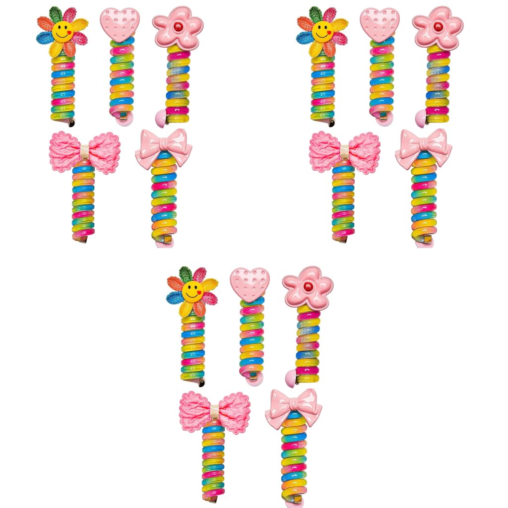 PALAY Wire Hair Bands for Girls Kids 15PCS with 6.7cm Spiral Design | Cute Cartoon Ponytail Accessories