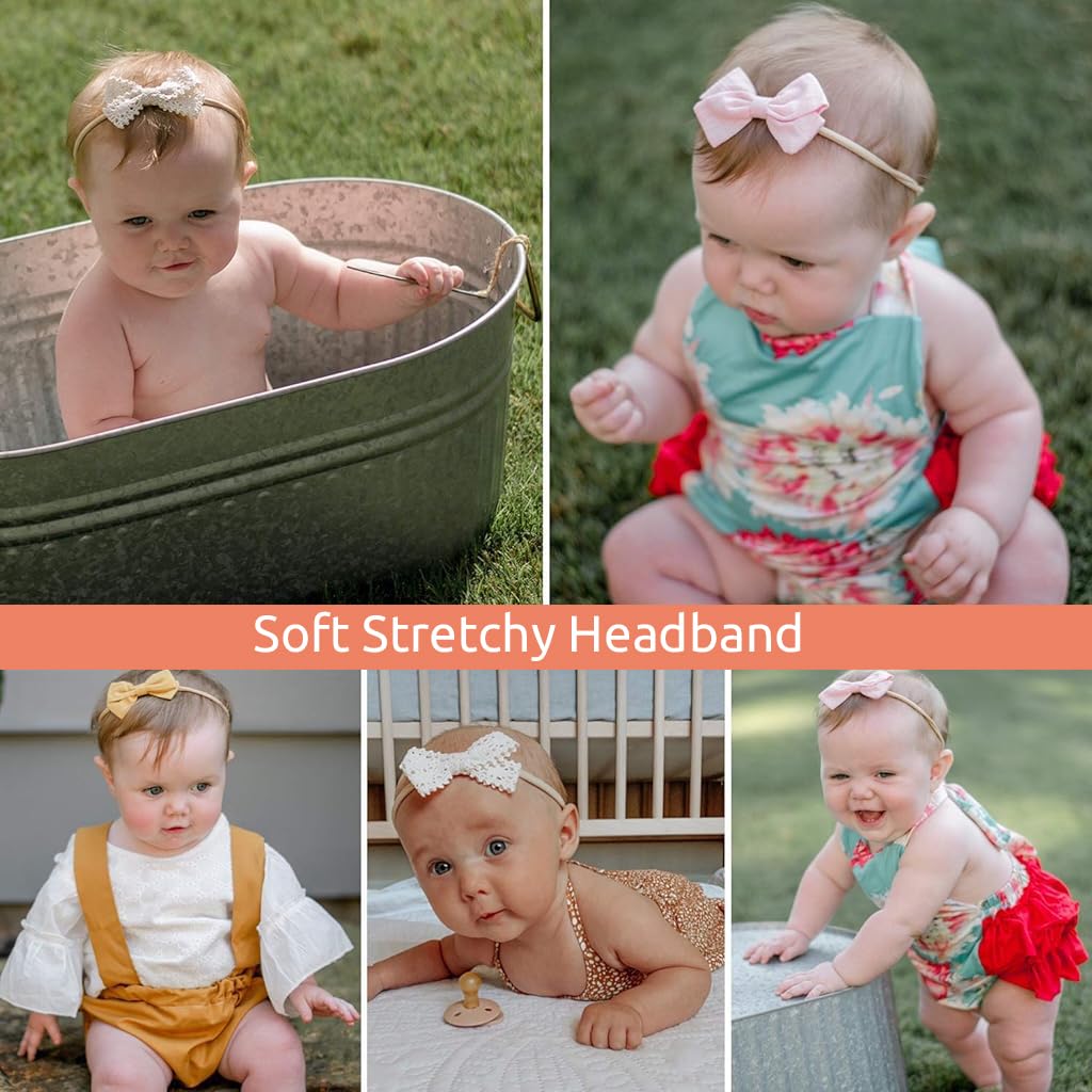 PALAY Bow Hair Bands for Babies with Soft Stretchy Nylon Design | 10pcs Cute Headbands