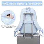 PALAY Cotton School Bag for Girls featuring Multi Zipper Compartments and Blue Patchwork Design