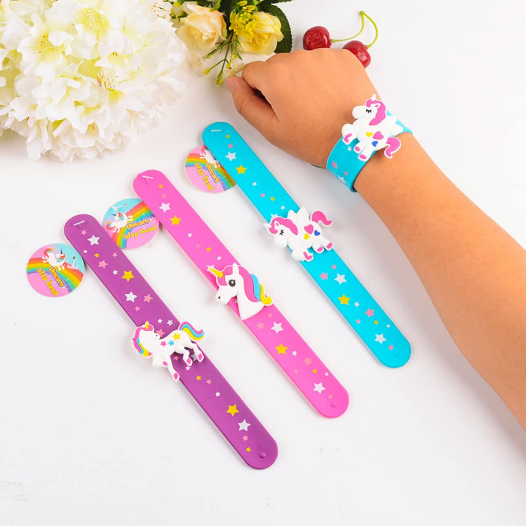 PALAY® 3pcs Unicorn Slap Bracelets Silicone Animal Snap Wristbands Birthday Party For Girls Gifts Favors