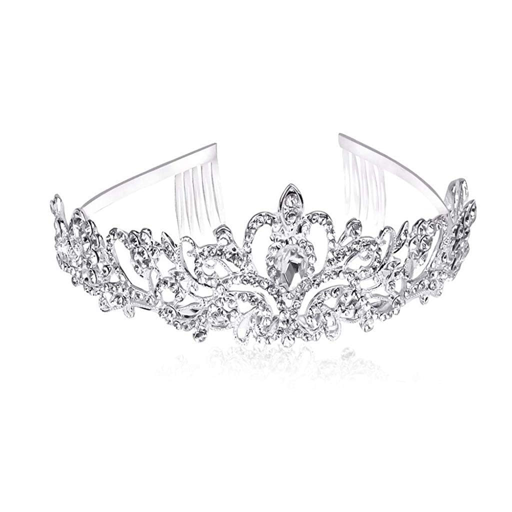 PALAY® Silver Crystal Tiara Crown Headband Princess Elegant Crown With Combs For Women Girls Bridal Wedding Prom Birthday Party