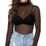 PALAY Women's Mesh Top for Clubwear with 36cm Shoulders and 60cm Sleeves | Black