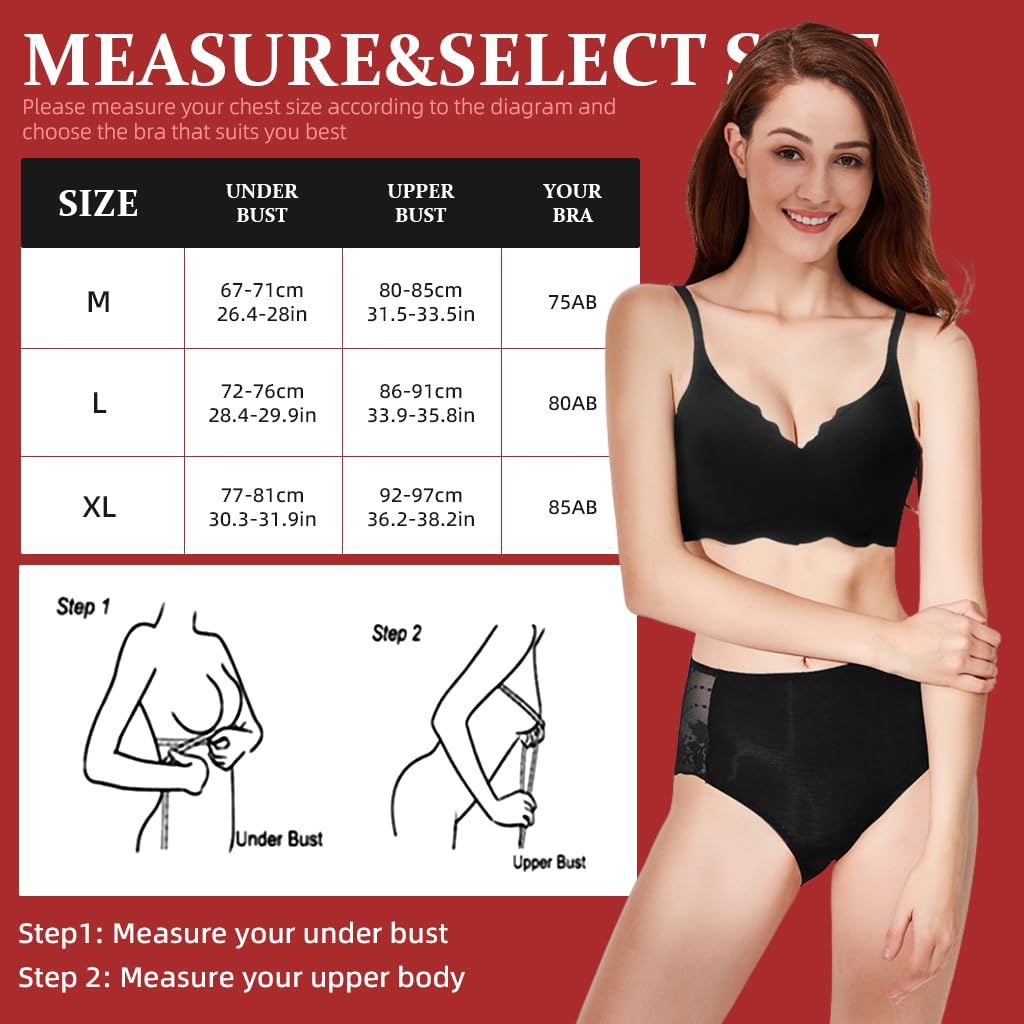 PALAY® Seamless Bra for Women Bralette Bra V-Neck Push-Up Bralette Bra Seamless Women Bra Ice Silk Touch No Wired Summer Bralette Full Cup Bras, L