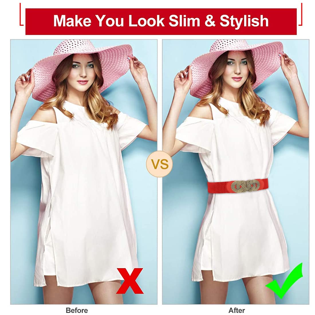 PALAY Women Stretchy Belt for Dress and Blouse featuring Interlocking Buckle 65 in Red