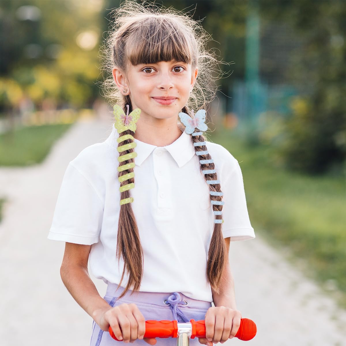 PALAY Telephone Wire Hair Band for Kids with Elastic Spiral Design featuring Butterfly Charms 2 PCS