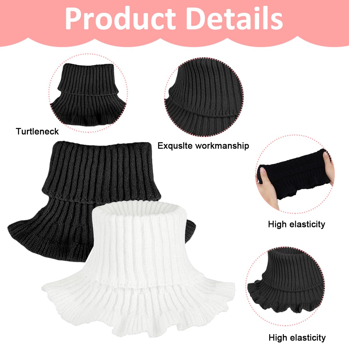 PALAY Fake Collar for Women with Knitted Turtleneck Design in Yellow & White | Winter Neck Warmer
