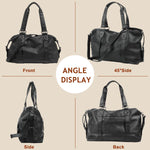 PALAY Travel Bag for Women 40x14x30cm with Multi Pockets and Detachable Shoulder Strap | Black PU Leather Gym and Crossbody Use