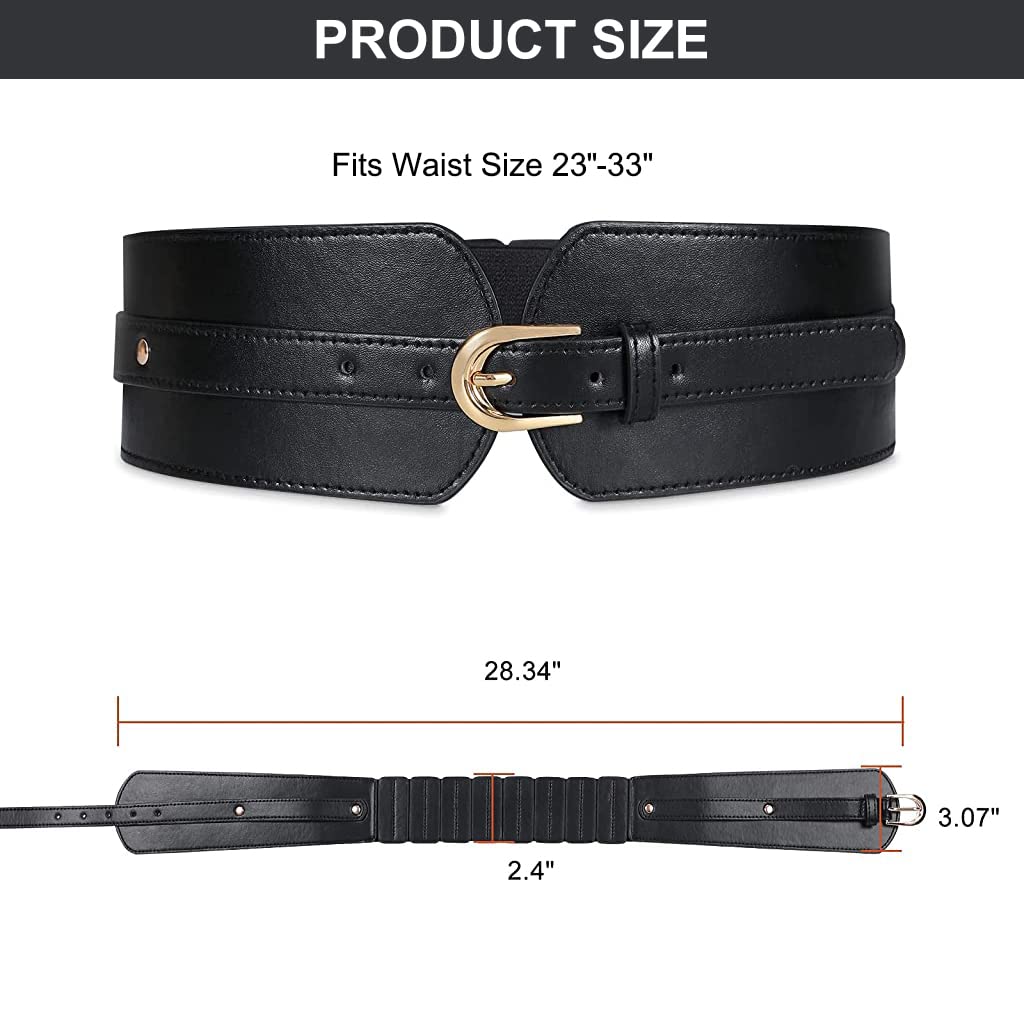 PALAY® Black Belt for Women Dress Stretchy Fashion PU Leather Wide Waist Belt Vintage for Dress Blouse Blazer -Fit Waist 23-33"