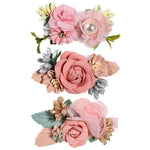 PALAY Flower Hair Clips for Girls featuring 3 pcs 3 in handmade floral fabric design | Pink set