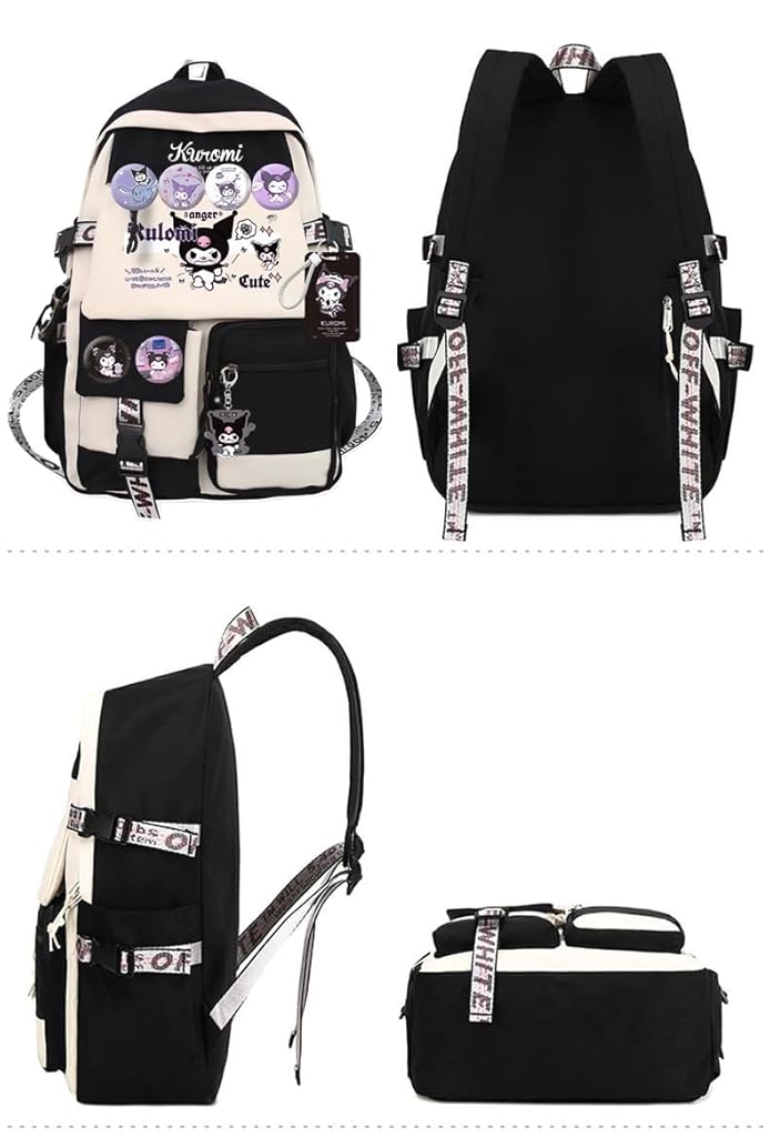 PALAY® Kuromi Backpack for School Girls 6-12 Years Old Teens Fashion Kawaii Print Bags Large Multi Layer Travel Students Gift 2 PCS