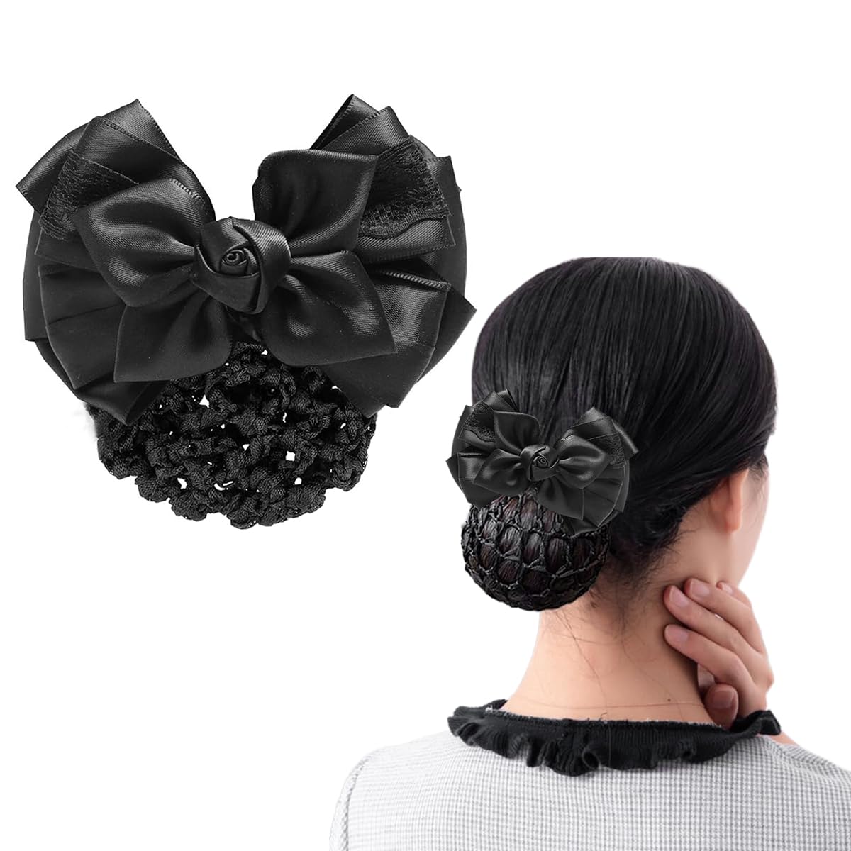 PALAY Hair Buns Clip for Work and Daily Use with Alloy Spring Clip & Lace Bow Net | Elegant Women’s Hair Accessory