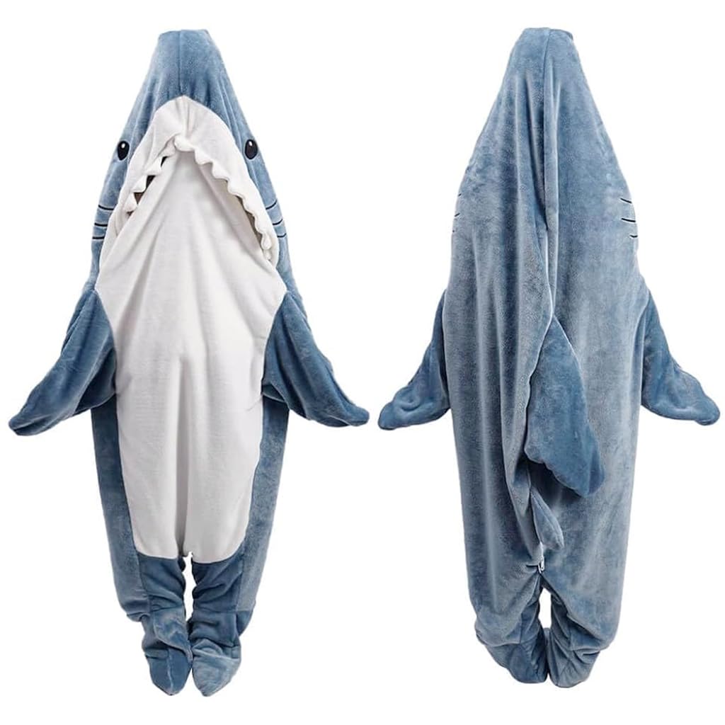 PALAY® Shark Blanket Pajamas for Women Men Adult Warm Fleece Blanket Soft Plush Shark Wearable Blanket Hoodie Onesie Shark Sleeping Bag Pajamas Party Halloween Costumes - L