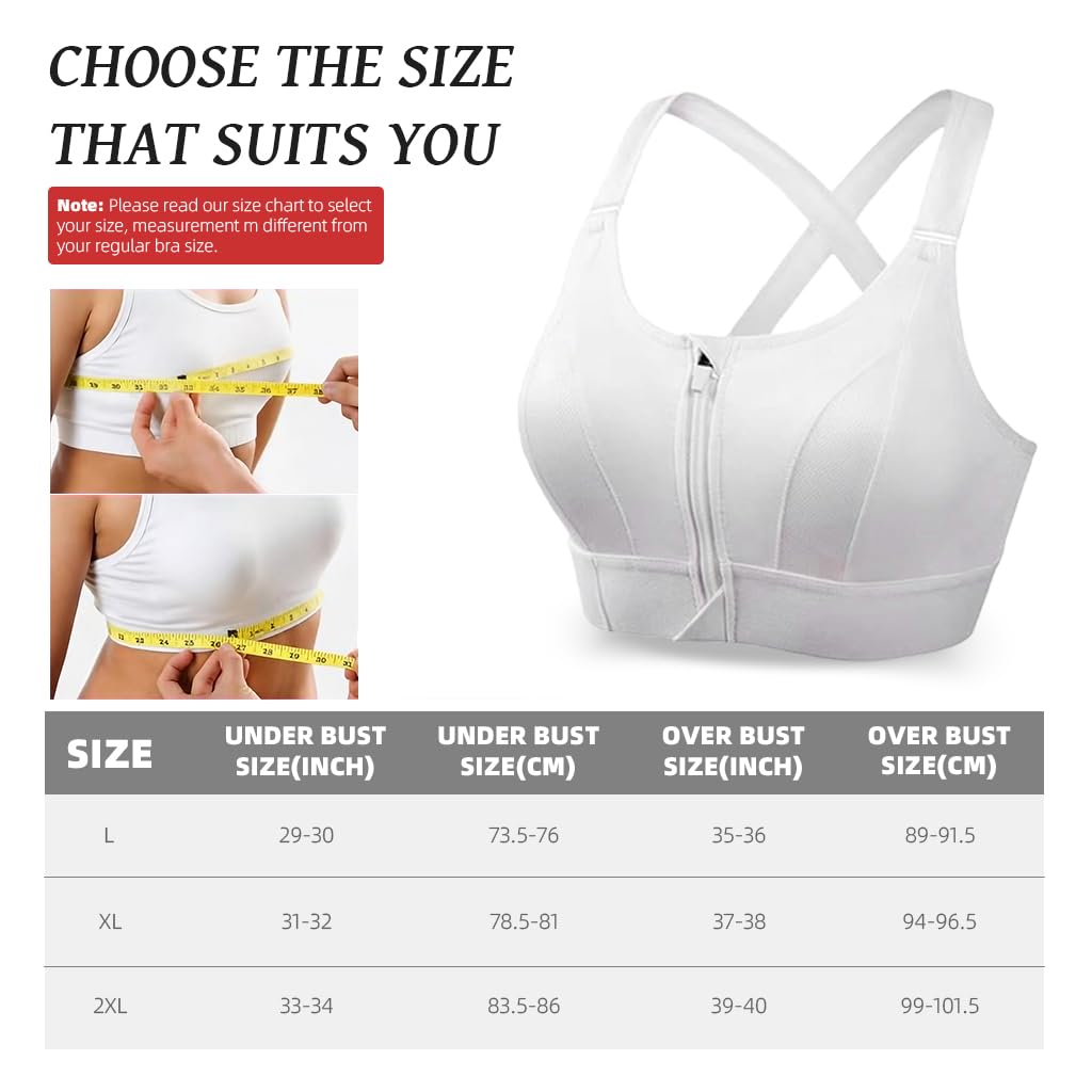 PALAY Sports Bra for Women with Front Zipper and Adjustable Straps | High Impact Gym Support