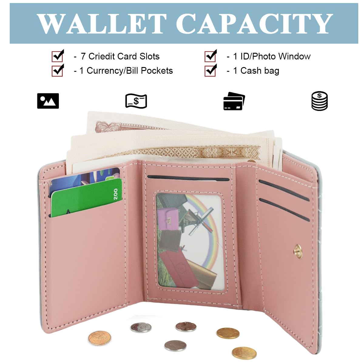 PALAY Small Wallet for Women with 9 Card Slots and Snap Button Closure in Blue | Fashion PU Leather Clutch for Daily Use