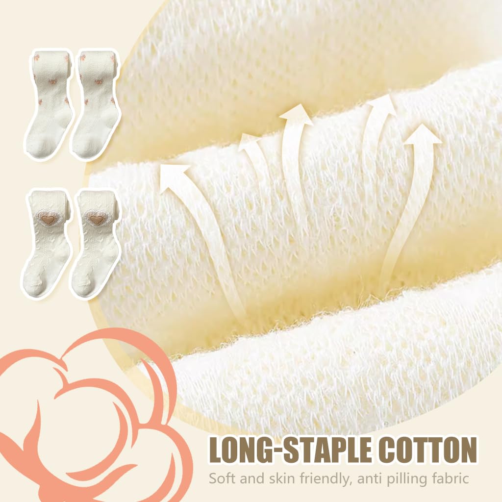 PALAY Cotton Stockings for Girls featuring Heart Jacquard Footed Design 2Pcs 80–95 cm White