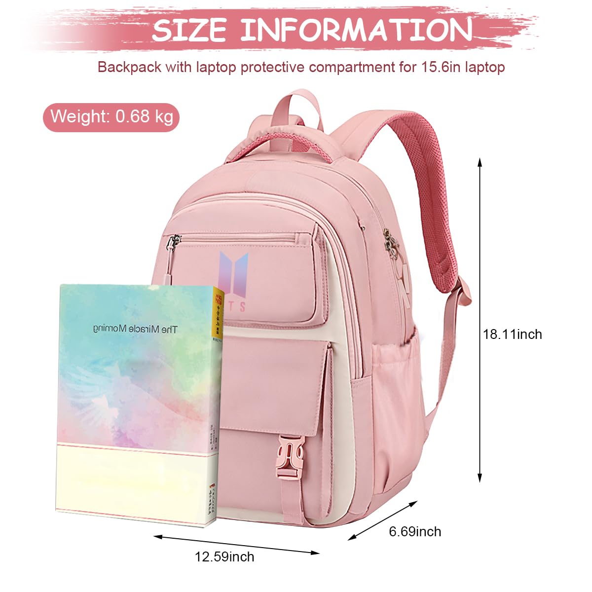 PALAY® BTS Backpack For Girls School Backback Kpop BTS Bangtan Girls Casual Backpack Suitable for Students 15.6in Laptop Backpack