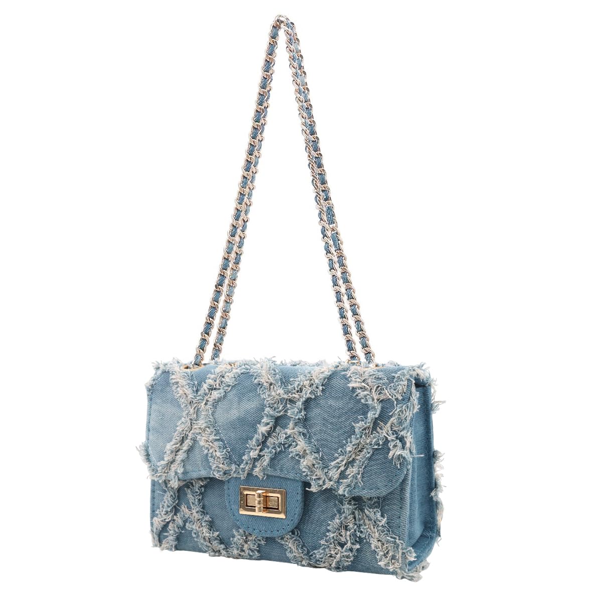 PALAY Small Shoulder Bag for Women with 21 x 9 x 14 cm Size and Metal Lock Closure | Blue Denim Crossbody