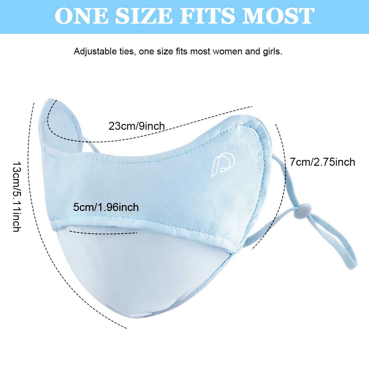 PALAY Sun Protection Mask for Women with Adjustable Ties and Soft Fabric | Reusable Blue Face Cover for Outdoor Sports
