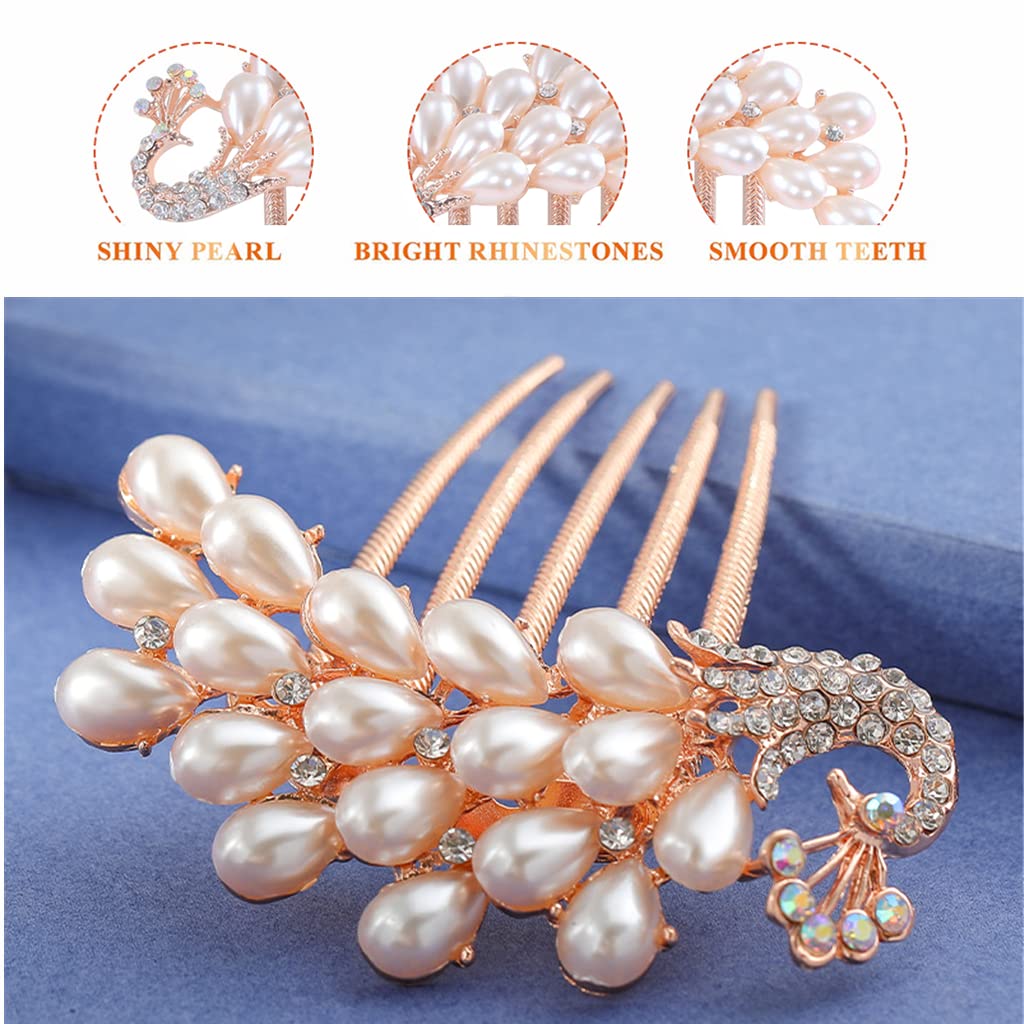 PALAY Peacock Claw Hair Clips for Women with Pearls and Rhinestones 8.5 cm | Non‑Slip Bun Clamp