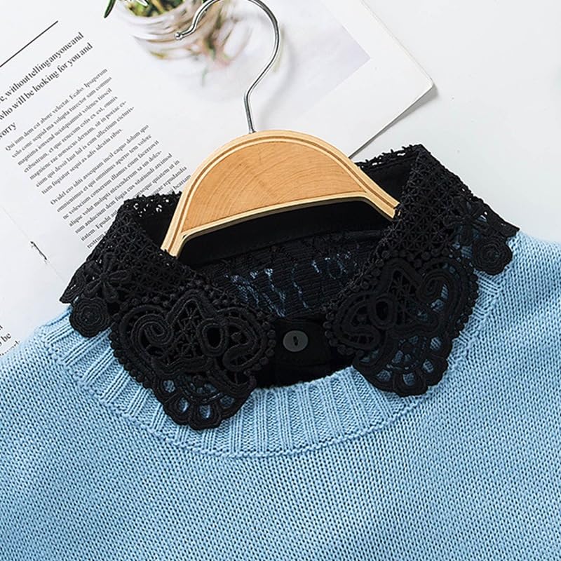 PALAY® 2pcs Fake Collars Shirts for Women,Detachable Collar Fake Shirt Collar,Floral Lace Half Shirts Blouse for Women Girls Elegant False Dickey (White & Black Combo)