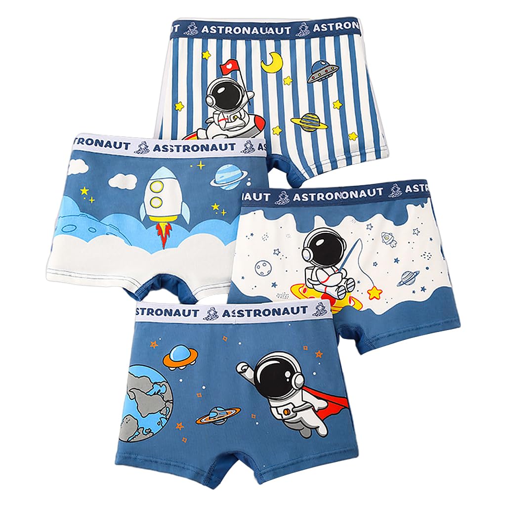 PALAY Boys Underwear 4 Pack for Toddlers with Elastic Waist featuring Cotton Spandex Fabric | Soft Astronaut Boxer Briefs for Ages 3–12