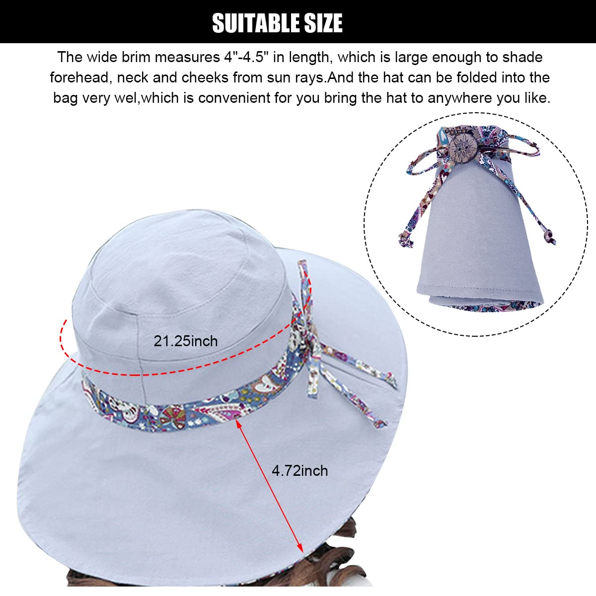 PALAY Womens Sun Hat for Outdoor Travel with 10 cm Crown and Reversible Design | Grey Cotton