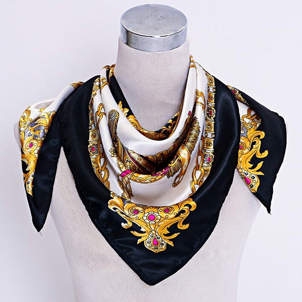 PALAY Women Square Scarf for Head and Neck with Silk Feel 90x90cm | Black Accessory