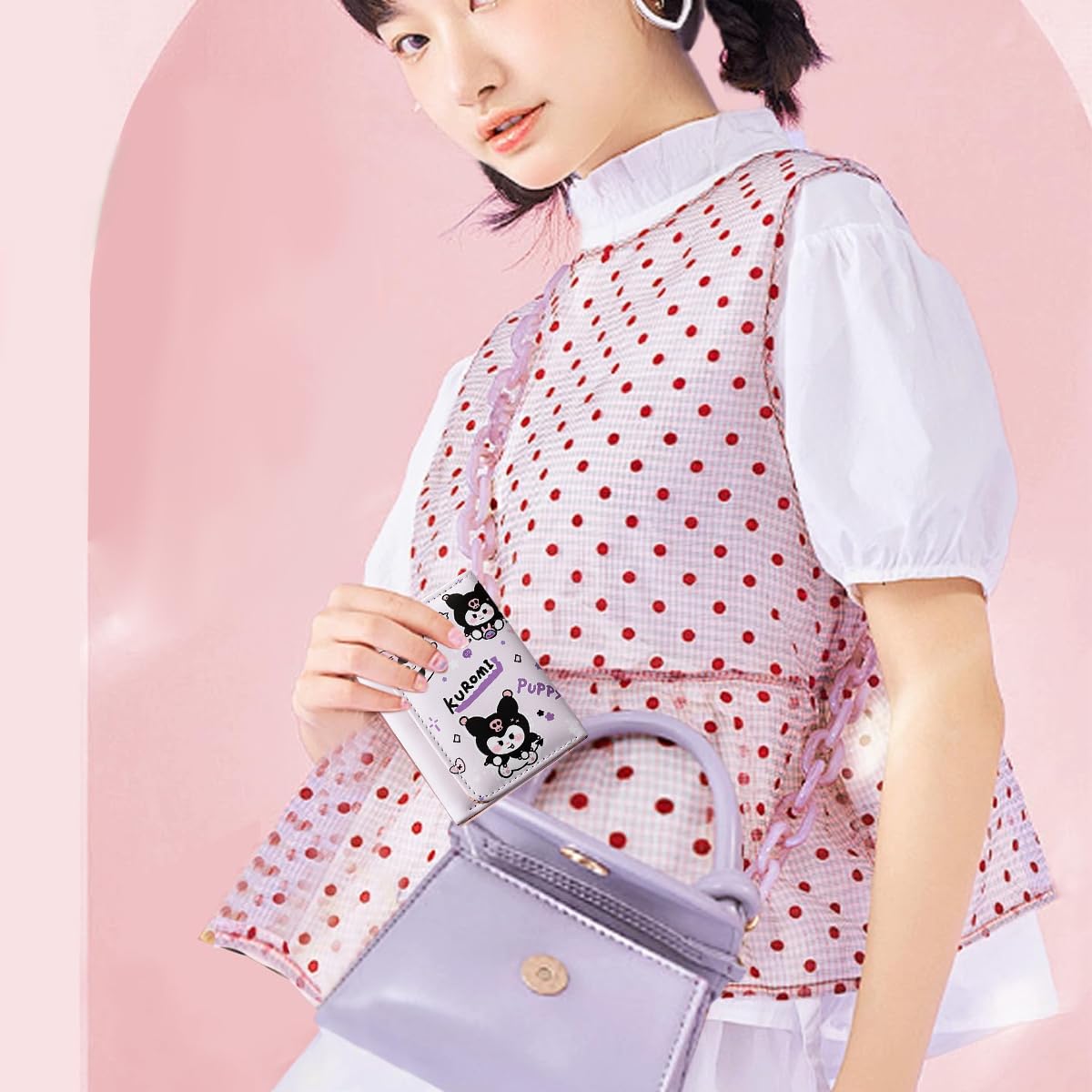 PALAY Girls Wallet featuring Kawaii Sanrio Kuromi Cartoon Design in Purple 3PCS Set | Cute Gift