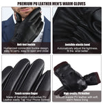 PALAY® Black Winter PU Leather Fleece Warm Lining Gloves for Riding,Touch Screen Fashion Winter Leather Gloves for Men Driving,Style 1