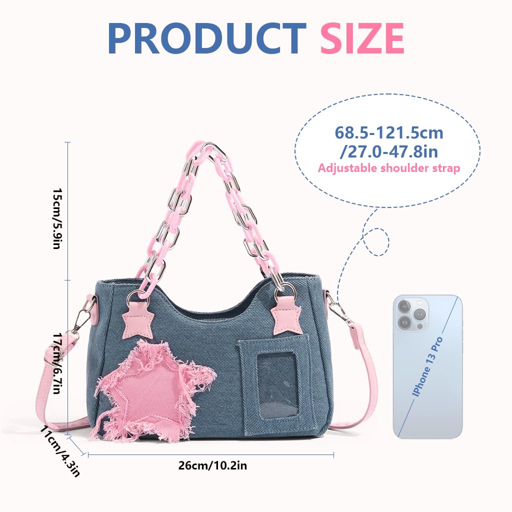PALAY Shoulder Bag for Women with Dual Carry Options and Clear Photo Window | 26.5x9x18cm Denim Crossbody for Teen Girls
