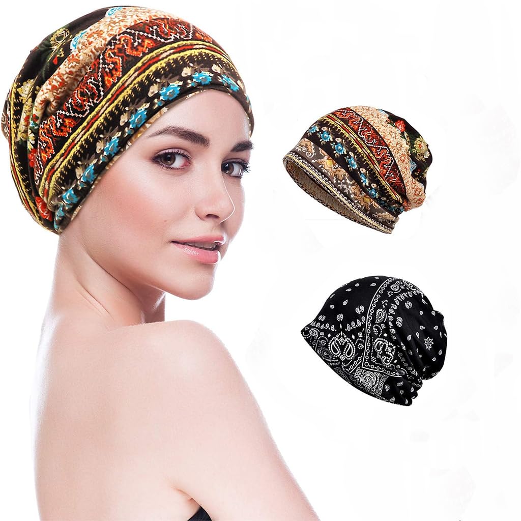 PALAY Slouchy Chemo Beanie for Women with Soft Stretch Double Layer Fabric | 2PCS Black