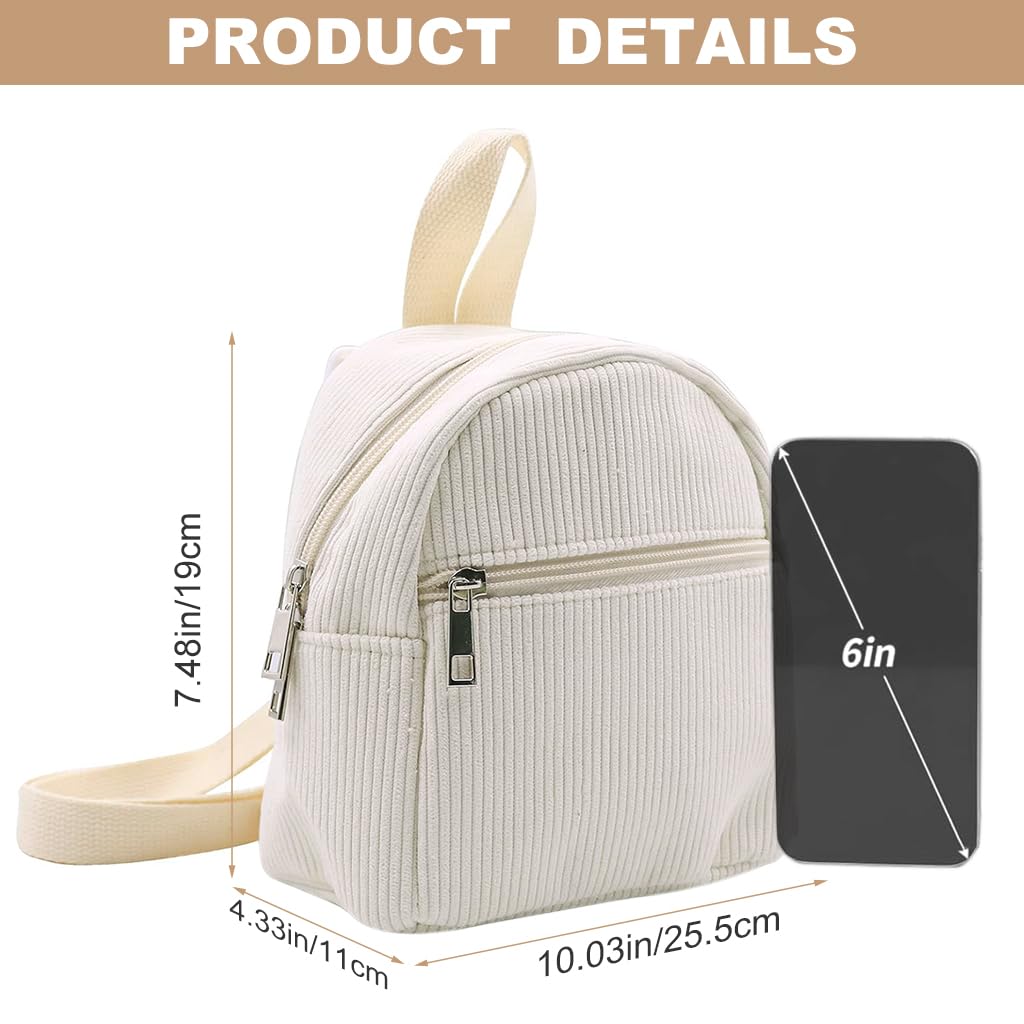 PALAY Small Backpack for Women with Double Layer Zipper 18x11x19 Corduroy Design | Travel and Daily Use