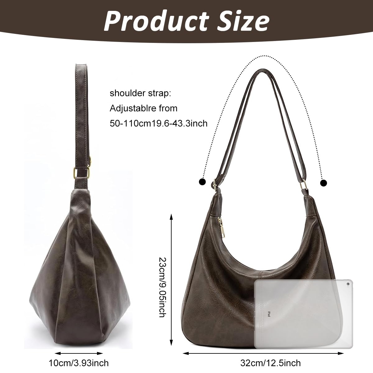 PALAY Crossbody Bag for Women featuring 32x10x23cm size with zip closure and adjustable strap | Brown vegan leather shoulder purse