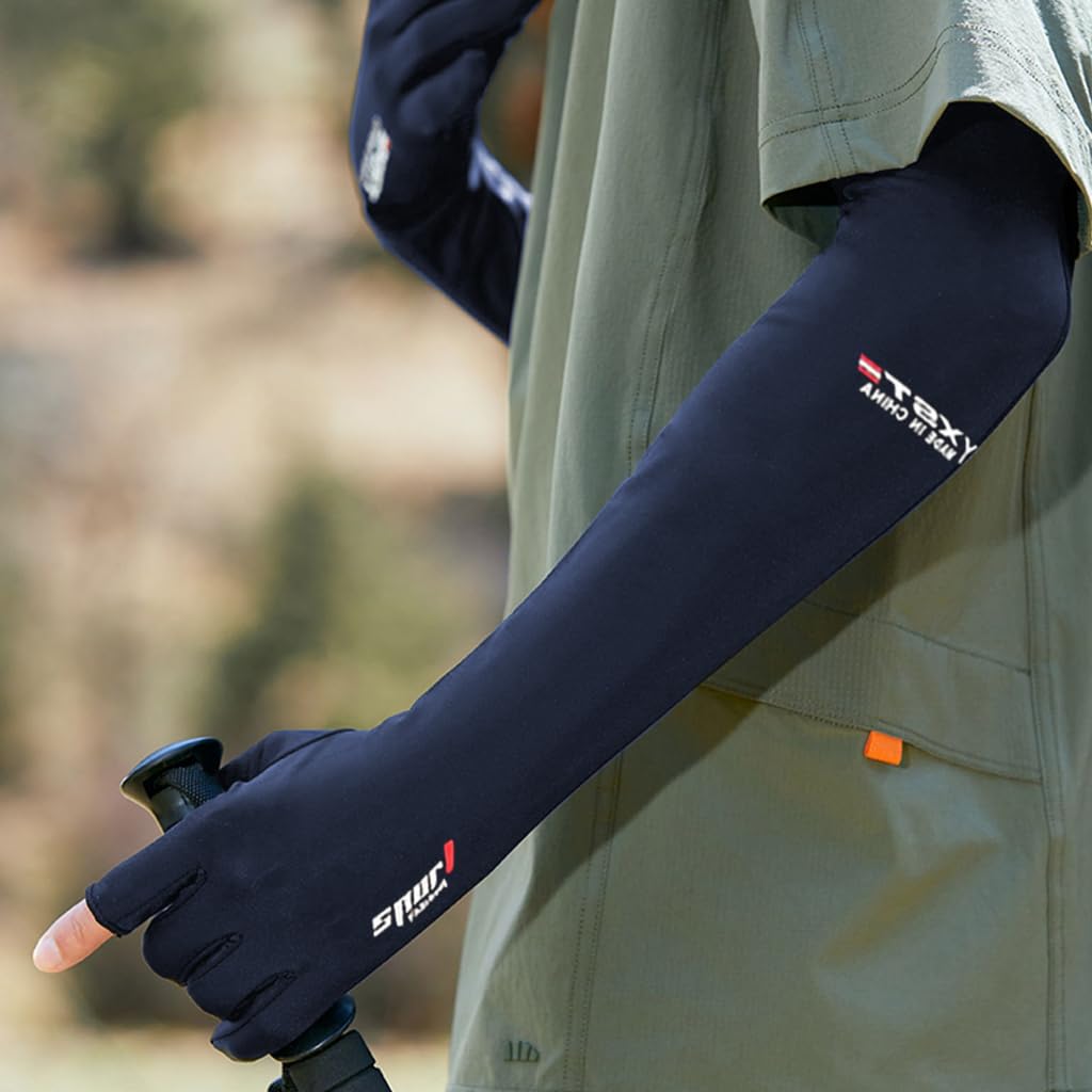 PALAY Hand Gloves for Sun Protection with Integrated Fingerless Design and Cool Ice Silk | 2PCS Blue for Cycling and Driving