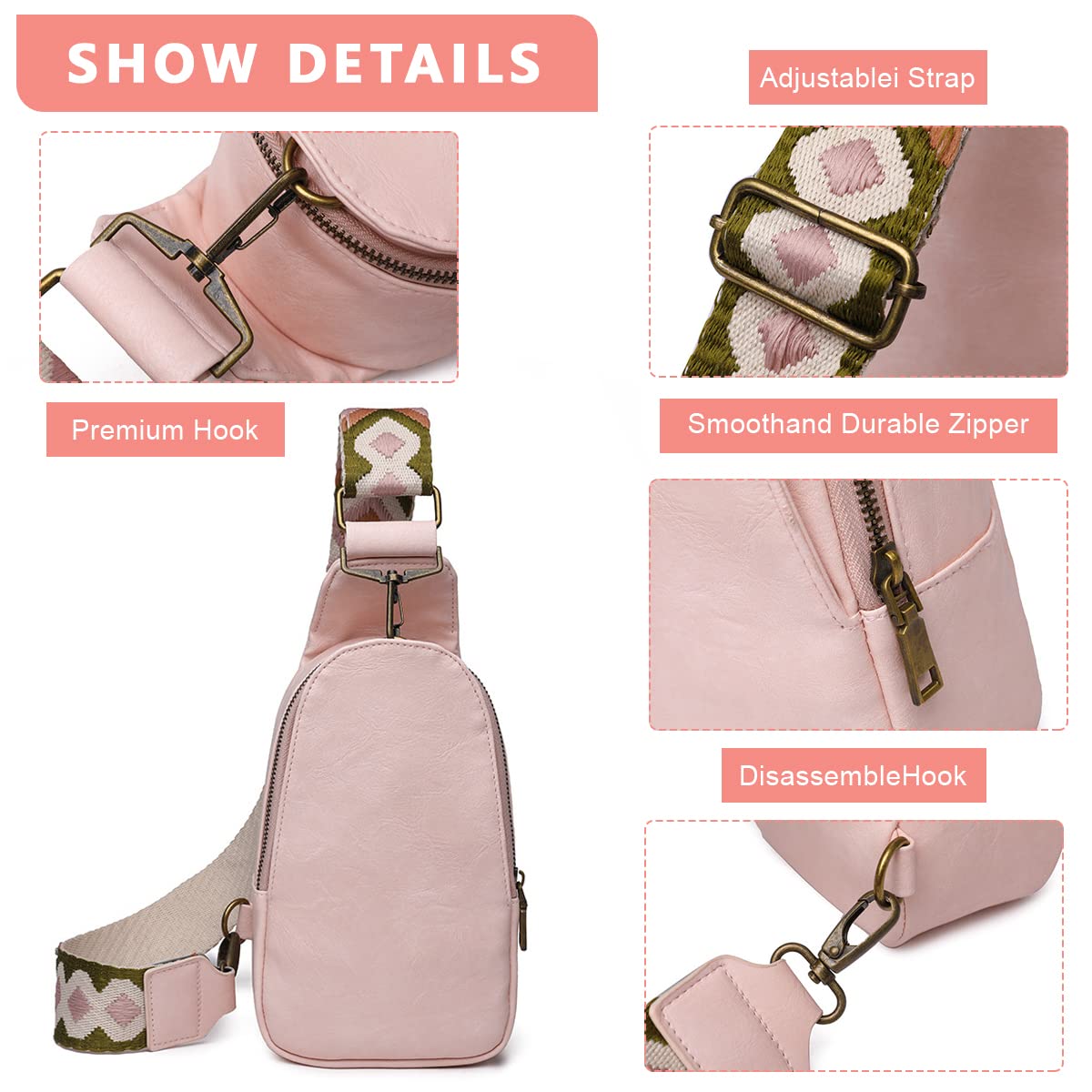 PALAY Cross Body Chest Bag for Daily Commuting featuring 13.5×23×7.5 cm PU Design | Pink