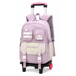 PALAY Pink Cat Trolley School Backpack with Wheels 2-in-1 Rolling School Bag