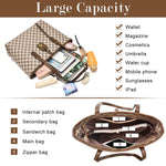 PALAY® Women Tote PU Leather Fashion Khaki Checked Tote Bag Women Casual Bag Large Shoulder Bag Laptop Carry Bag for Office, Travel, 34x14x29cm