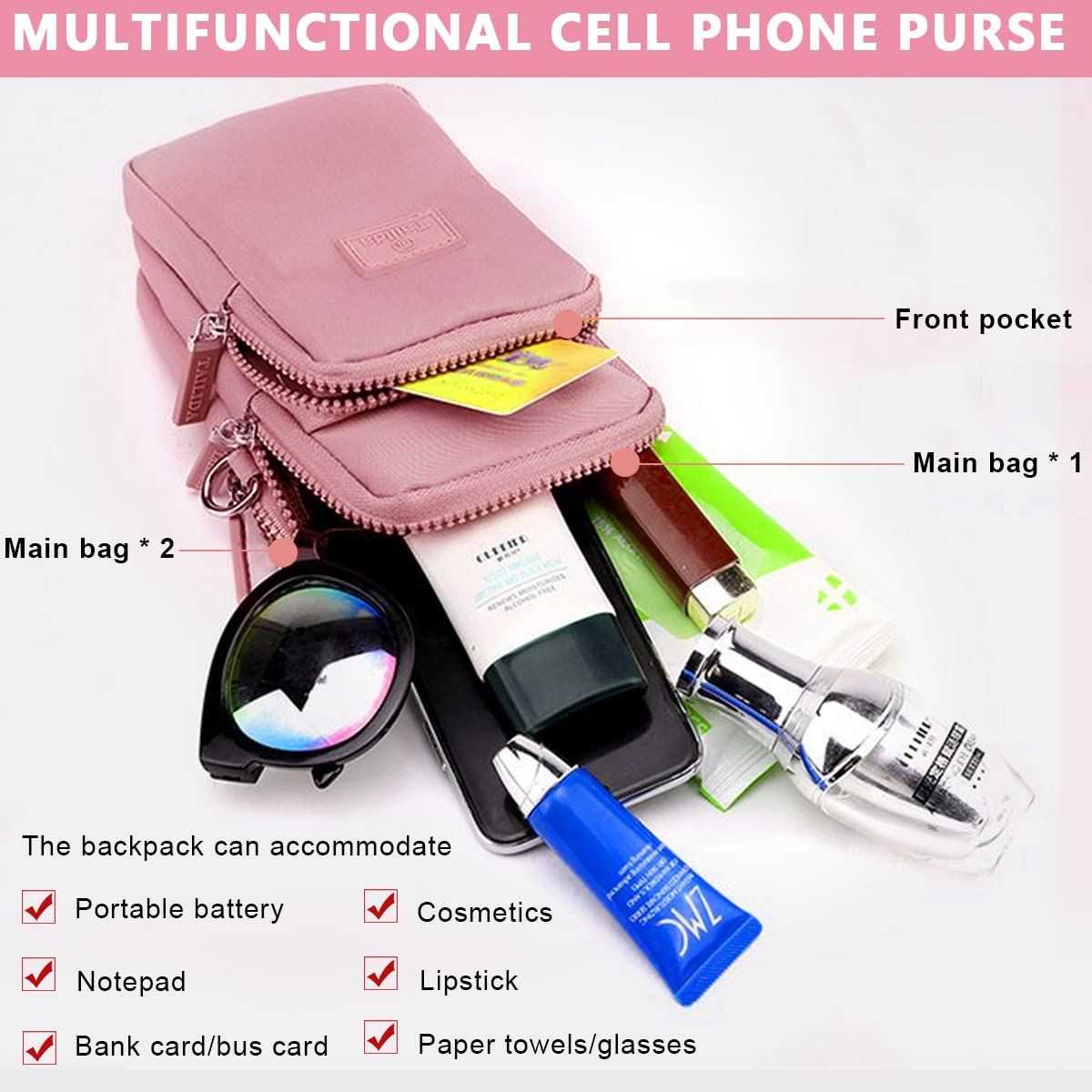 PALAY® Small Crossbody Phone Bag for Women Mini Wallet Shoulder Crossbody Phone Bag with Earphone Cable Hole Wallet Clutch Bag for Women