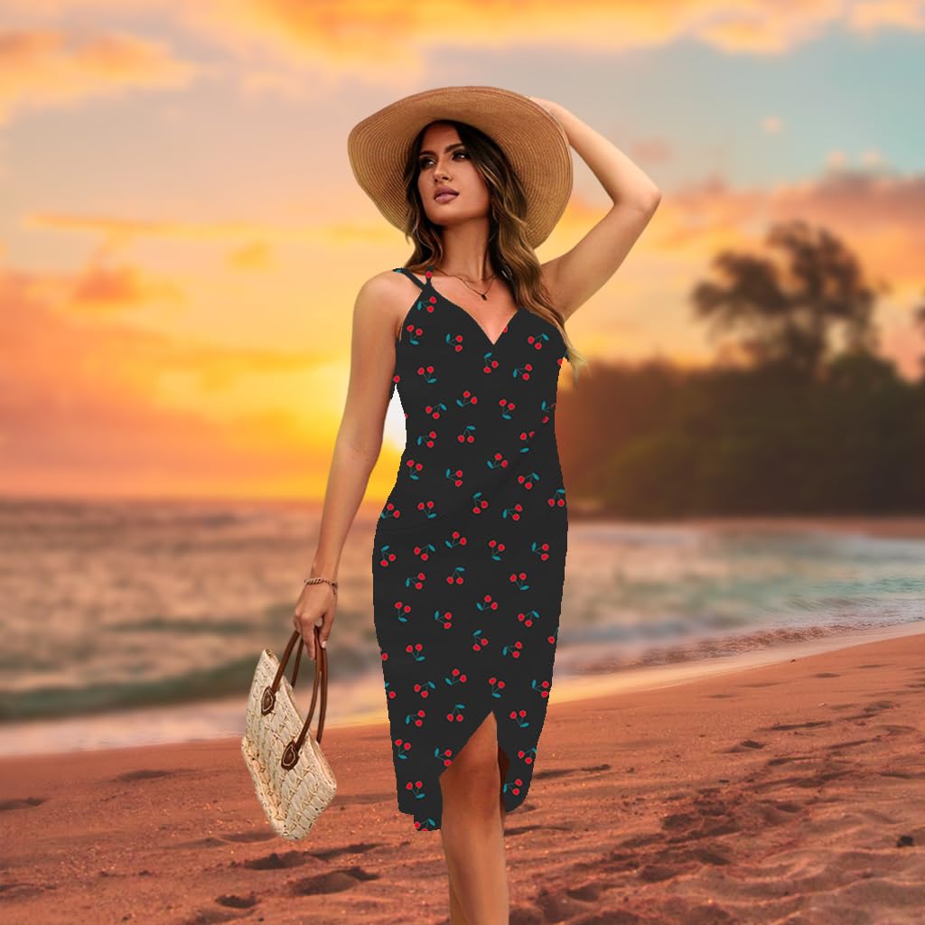 PALAY Beach Wear Dress for Women featuring Cherry Pattern and Quick Dry Polyester Fabric