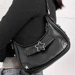 PALAY Shoulder Bag for Evening and Casual Use with Star Rivets 21.5x5.7x11cm Black | PU Handbag for Women