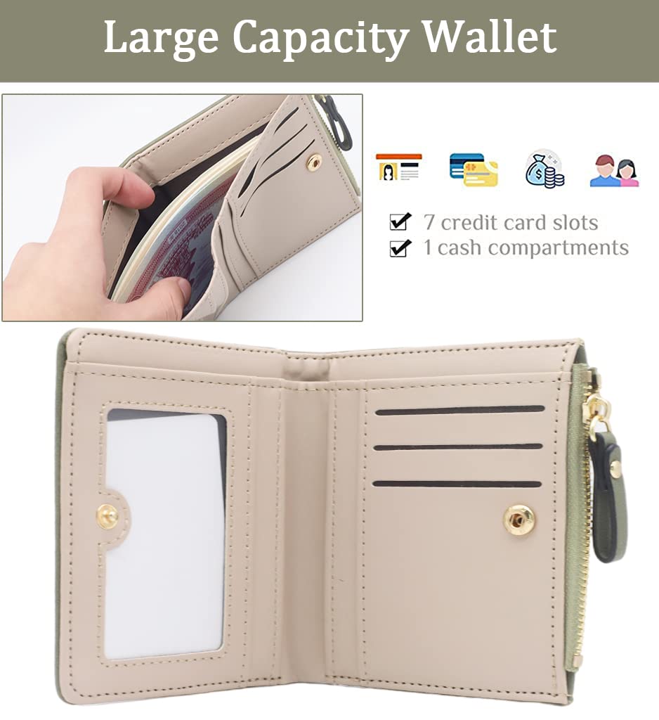 PALAY® 2Pcs Small Wallet for Women Stylish PU Leather Embroidery Cute Fox Print Wallets Bi-Fold Mini Card Holder Coin Purse Ladies Wallet with Zipper Birthday Gift Items for Women, Girls - Green
