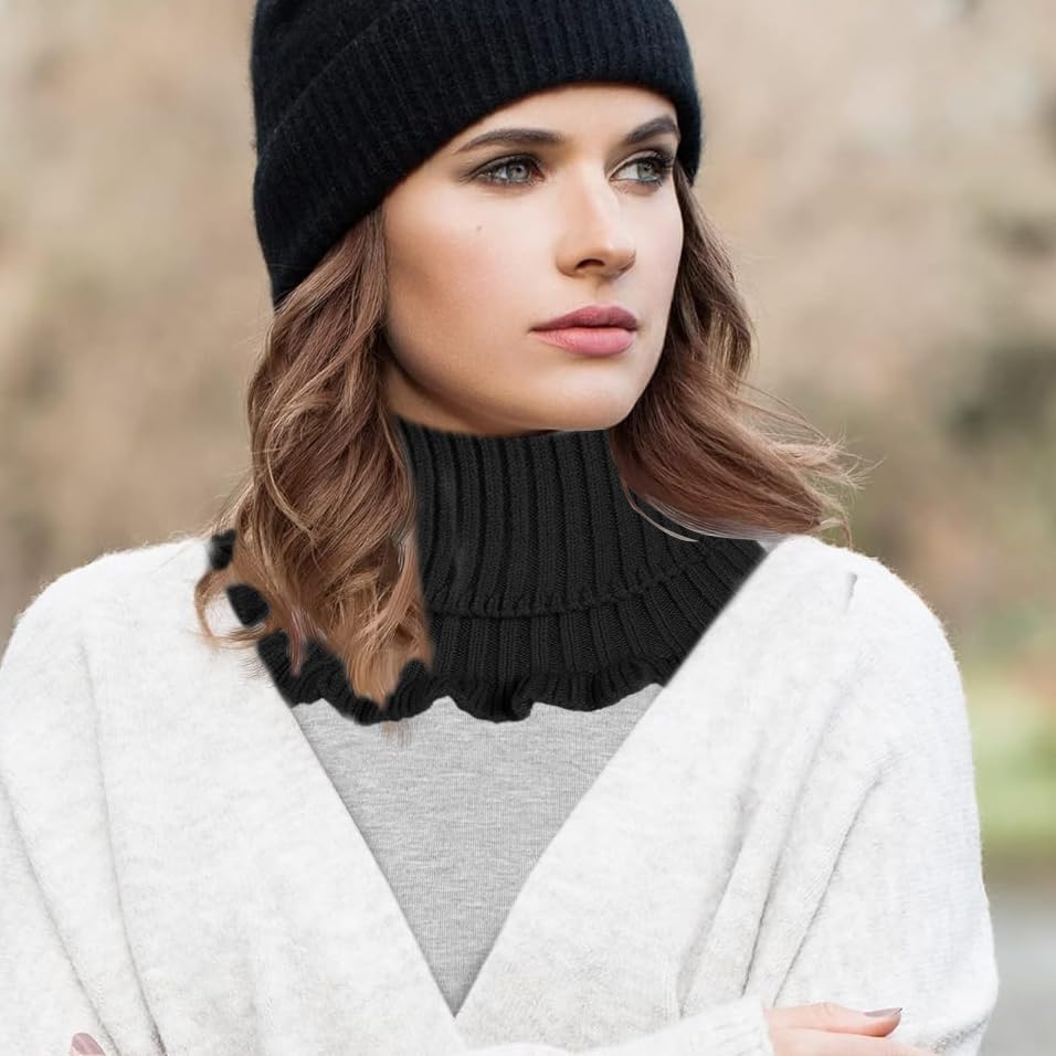 PALAY Fake Collar for Women with Knitted Turtleneck Design in Yellow & White | Winter Neck Warmer