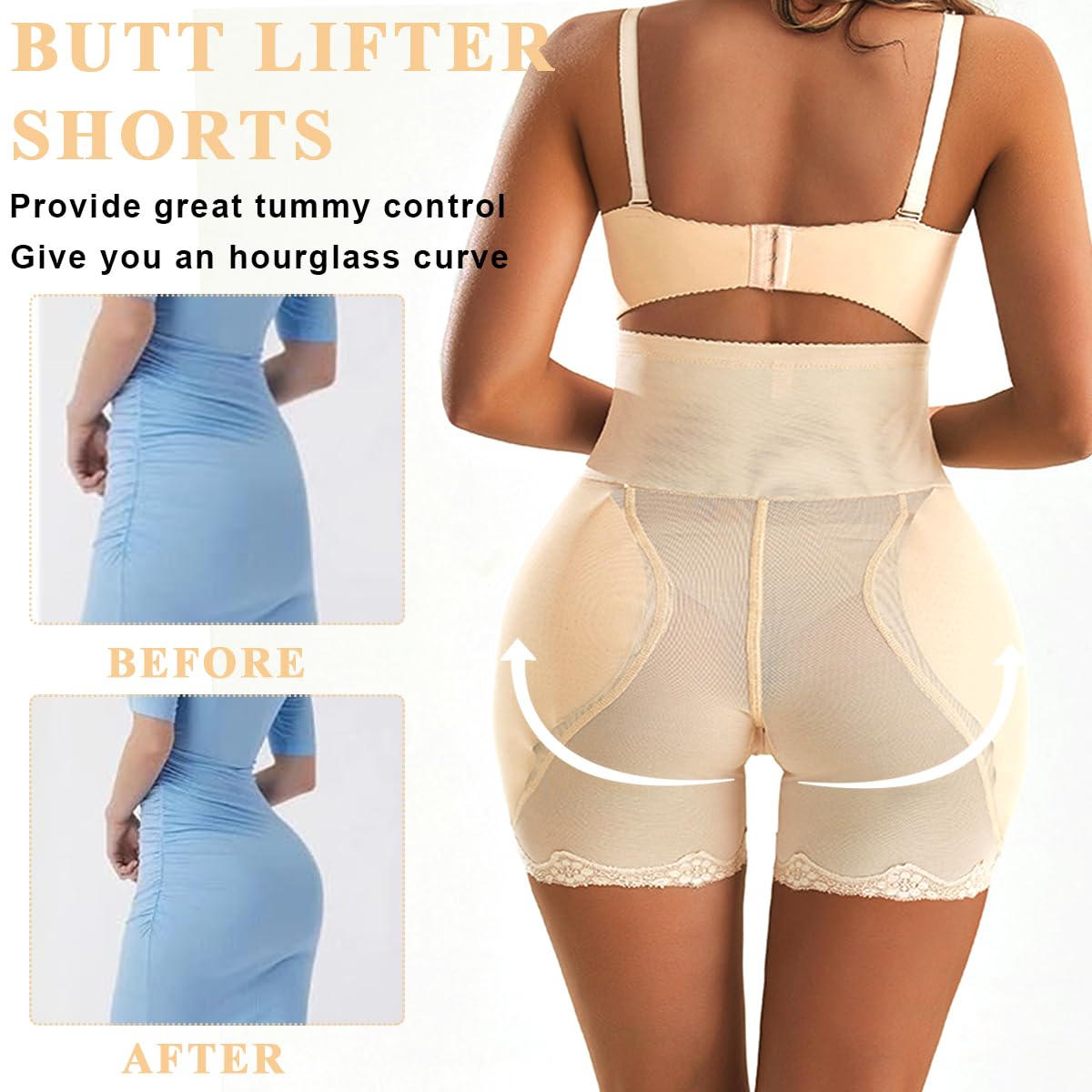 PALAY Hip Pads for Women Shapewear with Dual Hip Insert Pads Apricot L 3 PCS | Seamless Dacron Comfort