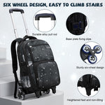 PALAY Starry Sky 6-Wheel Trolley School Backpack with Detachable Trolley