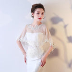 PALAY® Sheer Lace Shawl Elegant White Lace Evening Dress Wrap Shawl Bridal Cape Cover Up Shawl Bridal Shawl Embroidery Floral Edge Lace Shawl for Dresses, Off-Shoulder