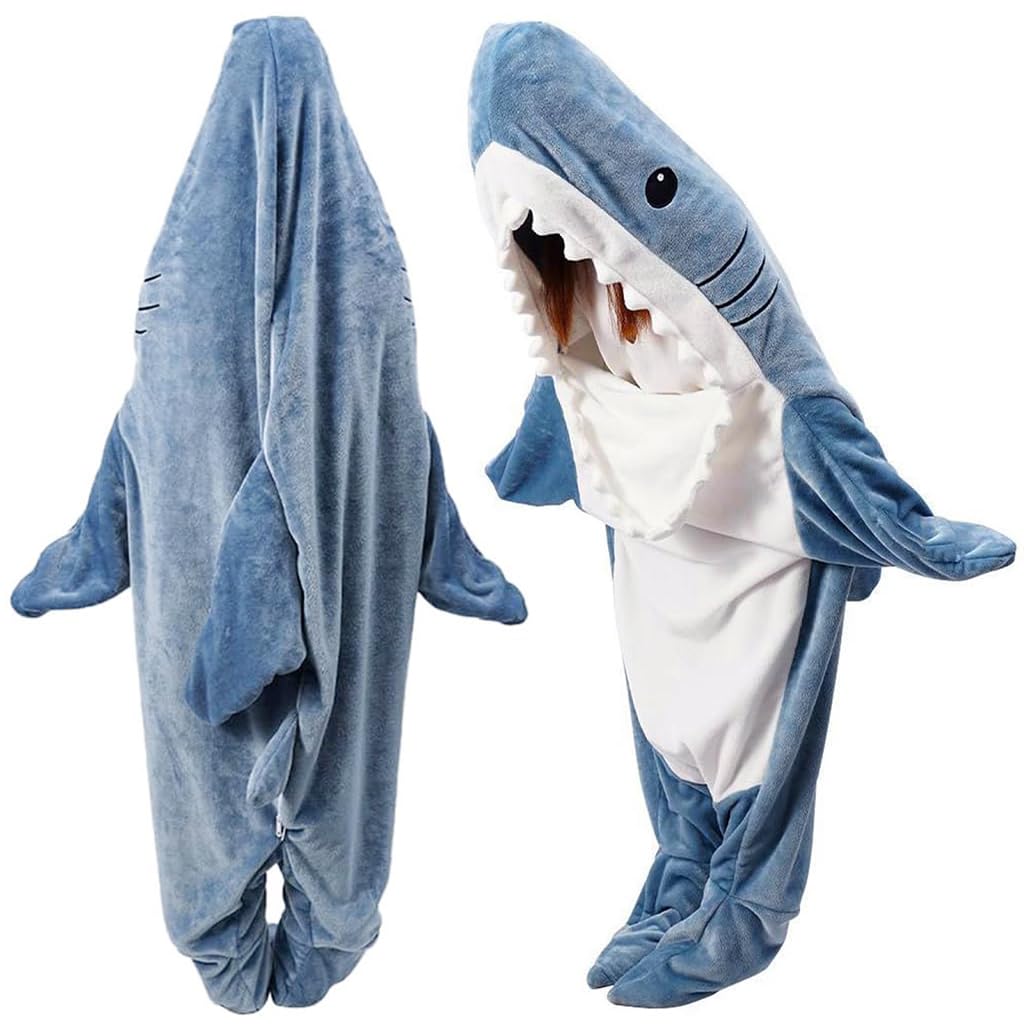 PALAY Shark Pajama for Sleepovers and Parties featuring Fun Open Mouth Design | Soft Flannel Wearable Blanket for Men and Women 168–180 cm