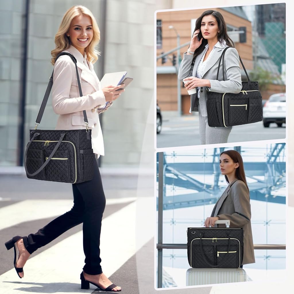 PALAY Tote Bag for Women with 15.6 inch Laptop Compartment featuring Quilted Design and Nylon Material | Ideal for Office and College