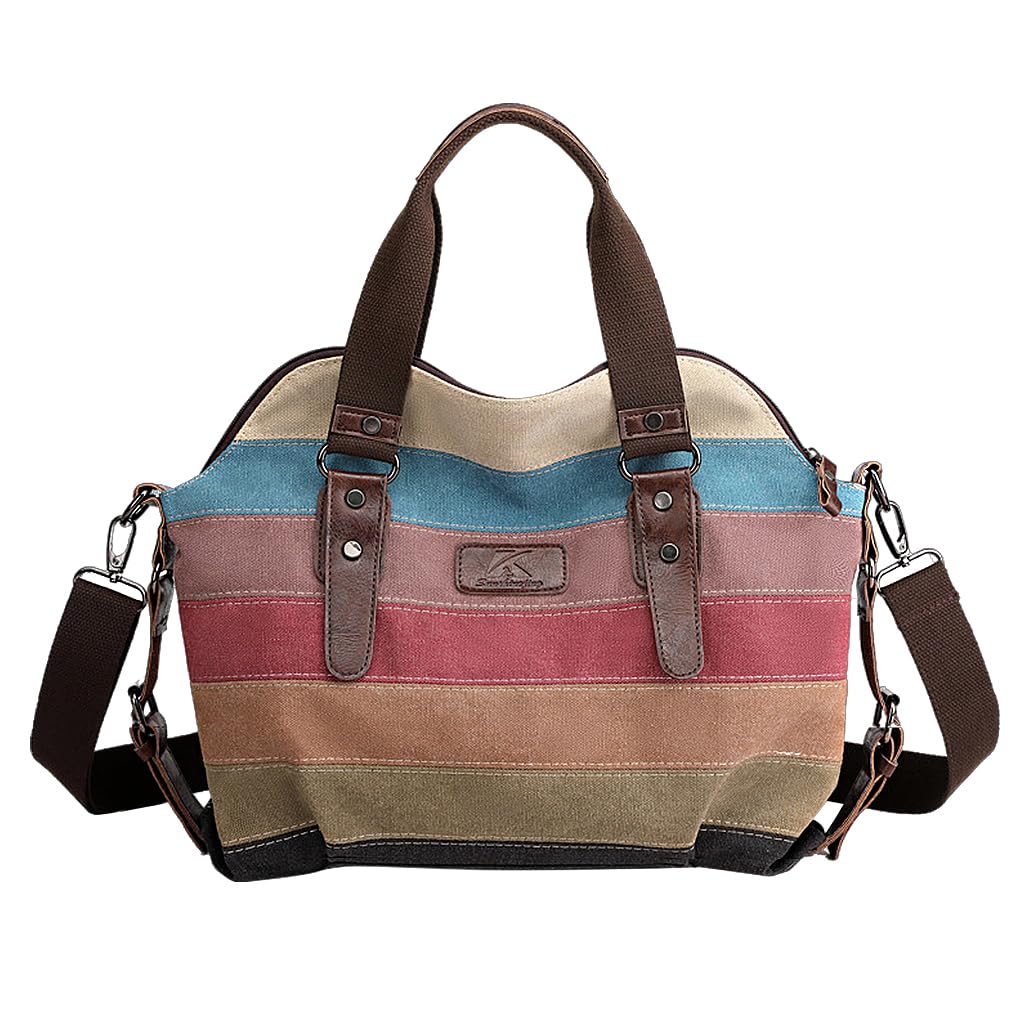 PALAY Canvas Tote Bag for Work and Travel with Removable Shoulder Belt 36x12x37 cm | Stripy Print